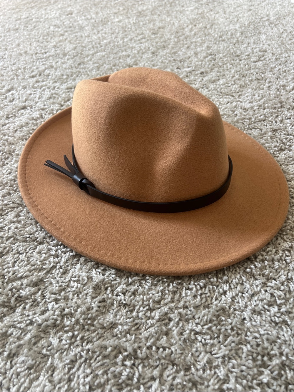Amazon Tan Felt Fedora Hat with Dark Brown Band